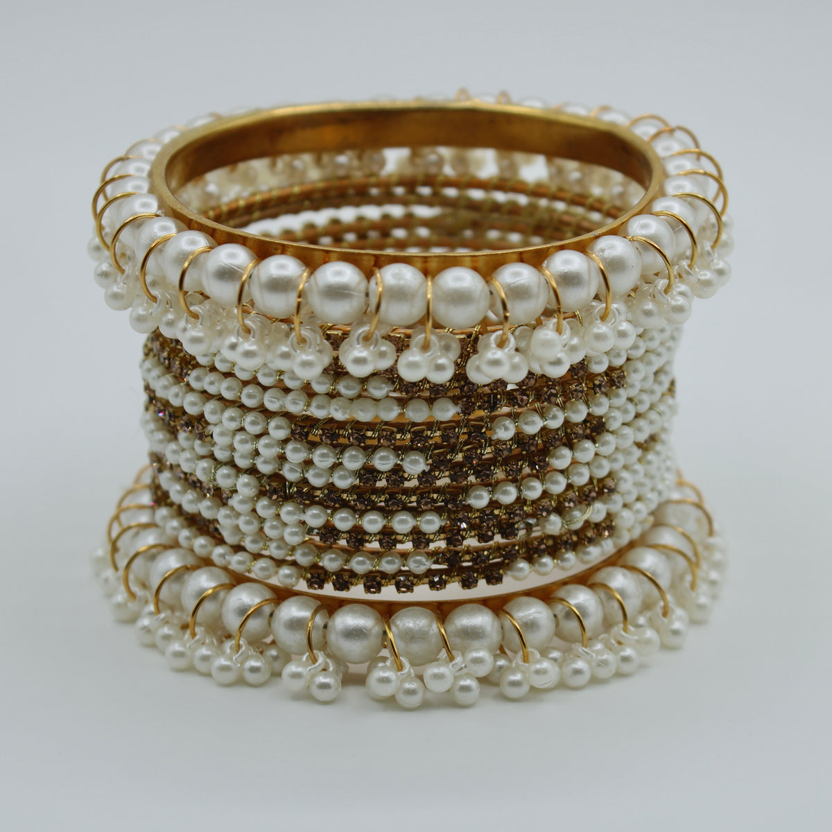 Faux Pearl and Crystal Bangle Set - E501