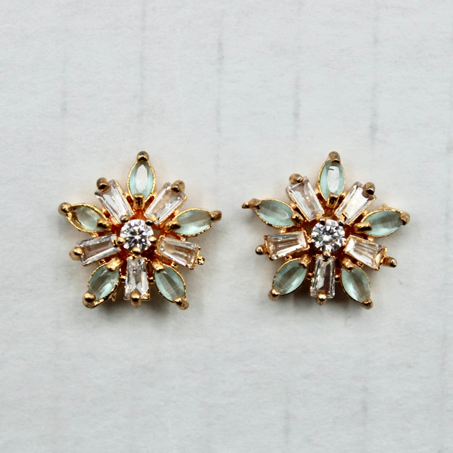 Two-Toned Floral  Cubic Zirconia Studs - E2342