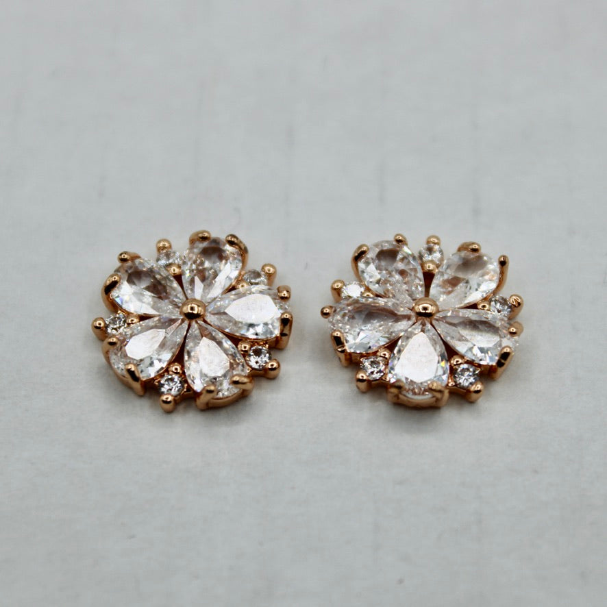 Pear-Cut Cubic Zirconia Floral Studs - E2330