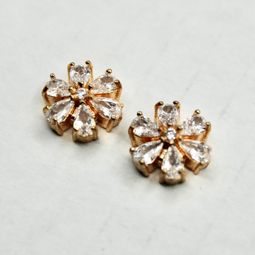 Pear-Cut Cubic Zirconia Floral Studs - E2343