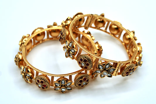 Hand-Made Floral Kundan Kada Set - E2210