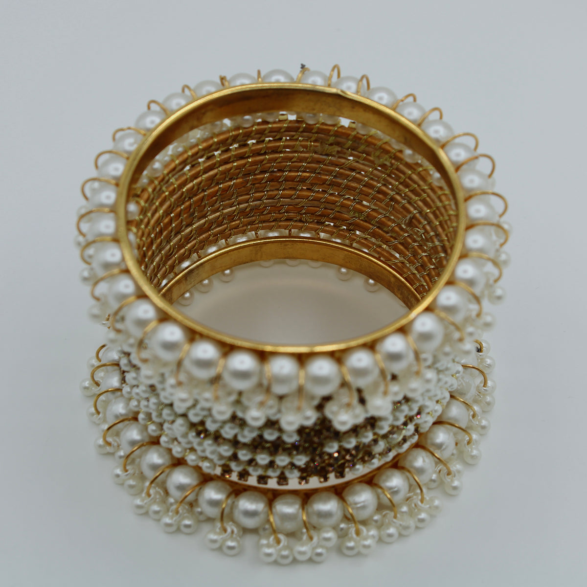 Faux Pearl and Crystal Bangle Set - E501
