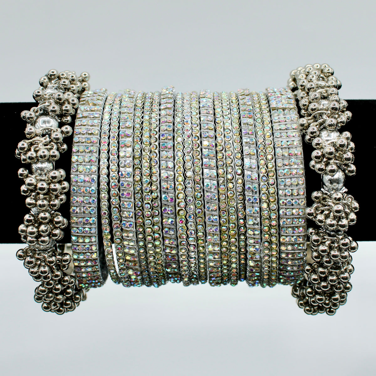 Silver Rhinestone Bangle and Kada Set - E504