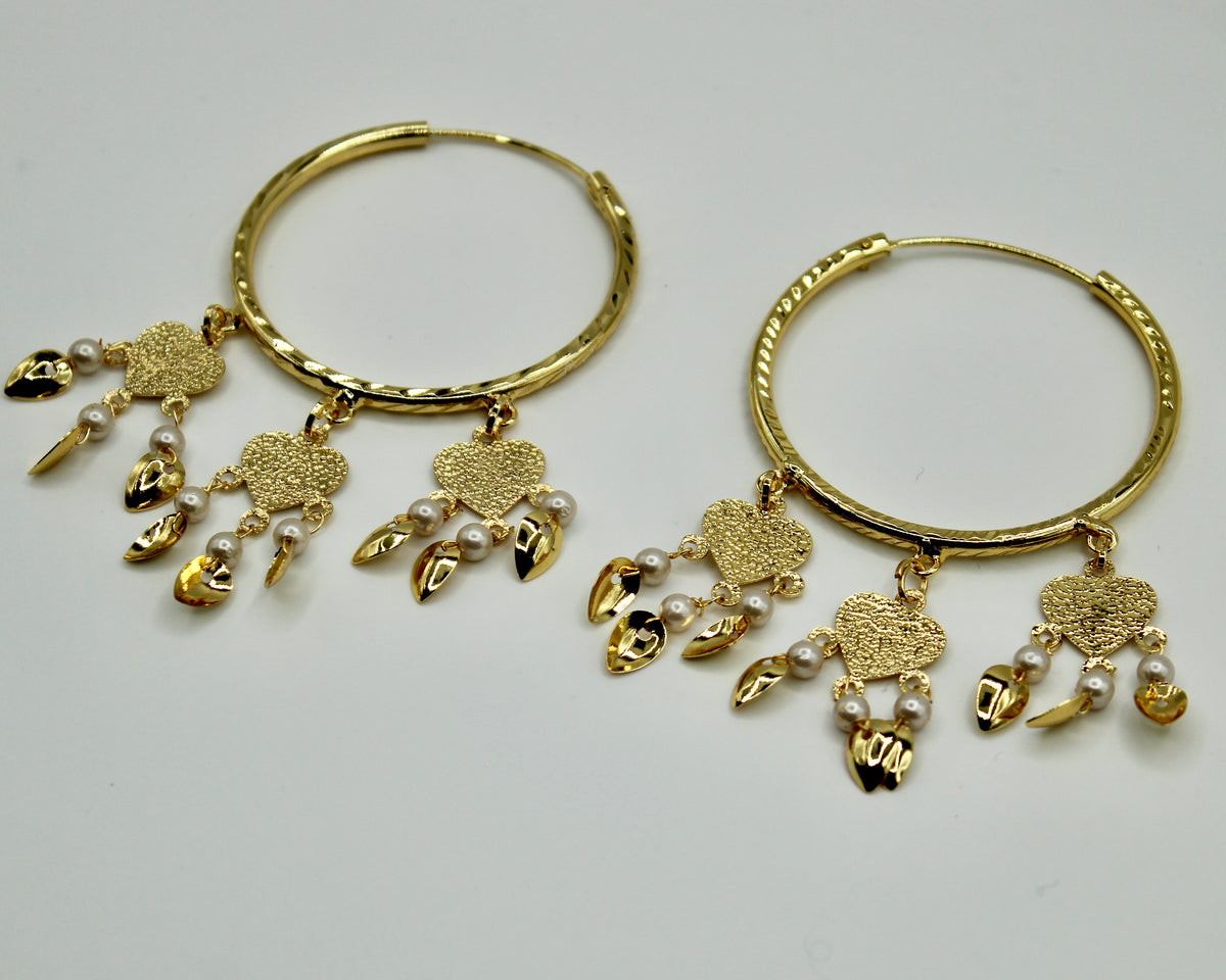 Faux Pearl and Golden Appliqués Baali Earrings - E536