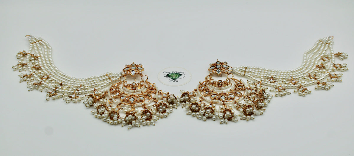 Faux Pearl and Kundan Chaand Bali - E1166