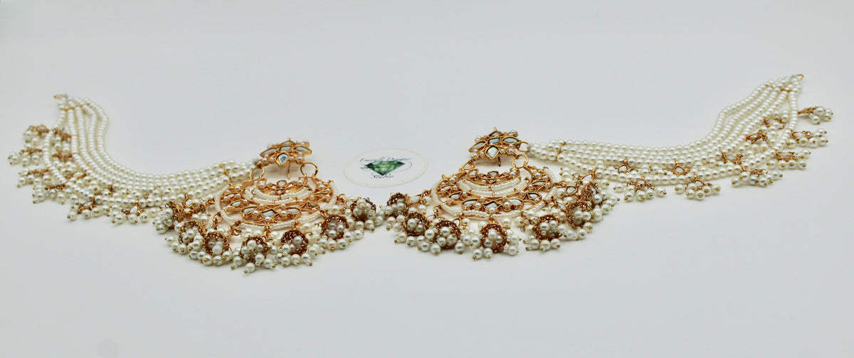 Faux Pearl and Kundan Chaand Bali - E1166