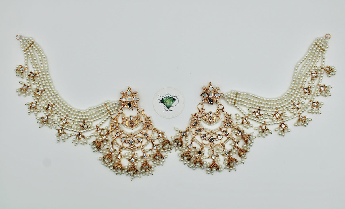 Faux Pearl and Kundan Chaand Bali - E1166