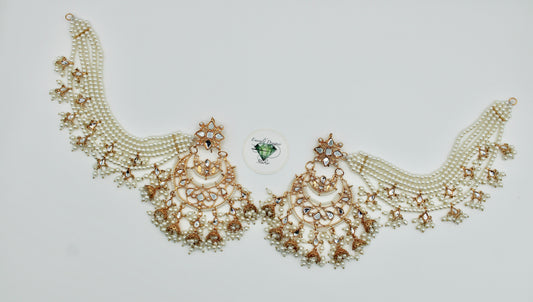 Faux Pearl and Kundan Chaand Bali - E1166