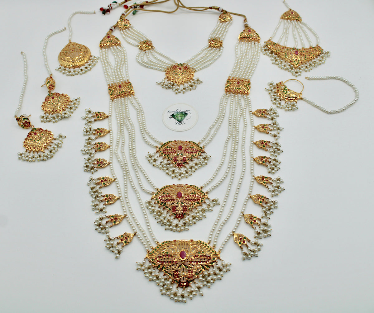 Gold-Plated and Semi-Precious Hyderabadi Bridal Set - E1133