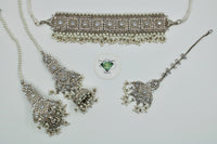 Cubic Zirconia and Faux Pearl Choker Necklace Set - E1134