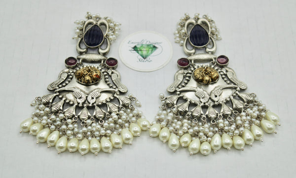 Oxidized Earrings With Faux Pearls - E1227