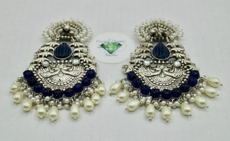 Oxidized Kundan and Faux Pearl Earrings - E1228