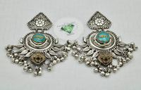 Two-Toned Oxidized Pearl Earrings With Ghungroo - E1226