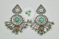 Two-Toned Oxidized Pearl Earrings With Ghungroo - E1226