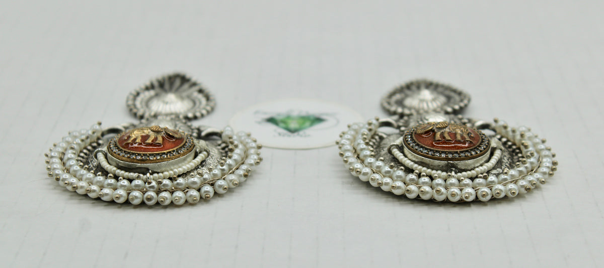 Oxidized Earrings With Faux Gajra Pearls - E1230