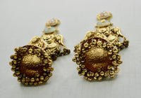 Oxidized Fusion Jhumkis With Carved Stone and Faux Pearls - E1255