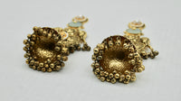 Oxidized Fusion Jhumkis With Carved Stone and Faux Pearls - E1255