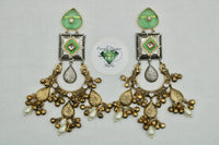 Carved Stone Oxidized Earrings With Faux Pearl Details - E1261