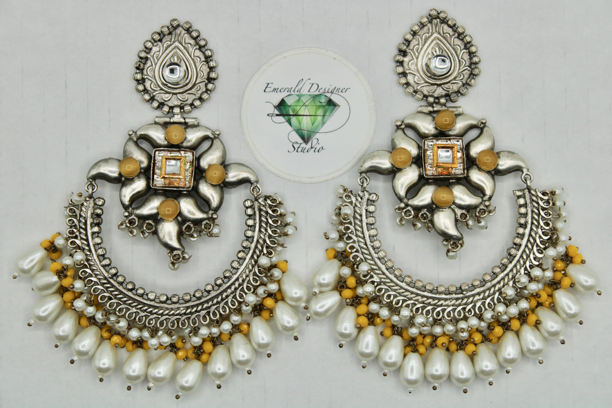 Monalisa and Kundan Oxidized Earrings - E1153