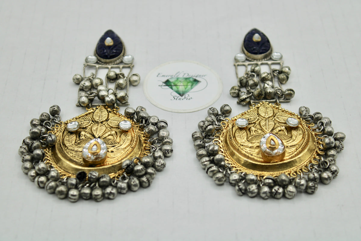 Ghungroo and Kundan Oxidized Earrings - E1152