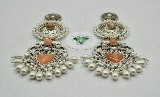 Monalisa and Kundan Oxidized Earrings - E1154