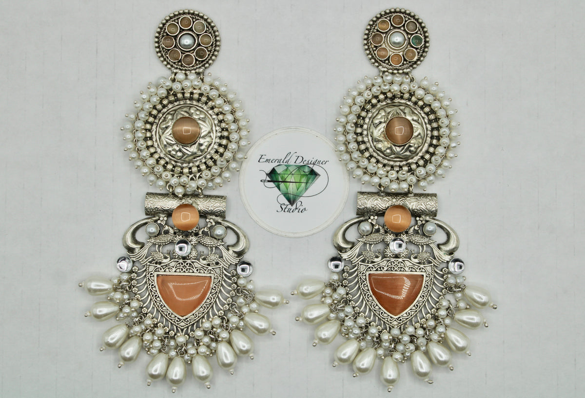 Monalisa and Kundan Oxidized Earrings - E1154