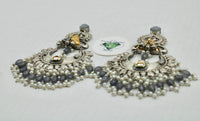 Two-Toned Oxidized Earrings With Monalisa - E1157