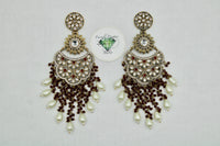 Oxidized Earrings With Cubic Zirconia And Faux Peals - E1122