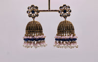 Oxidized Pachi Kundan Jhumkis - E1212