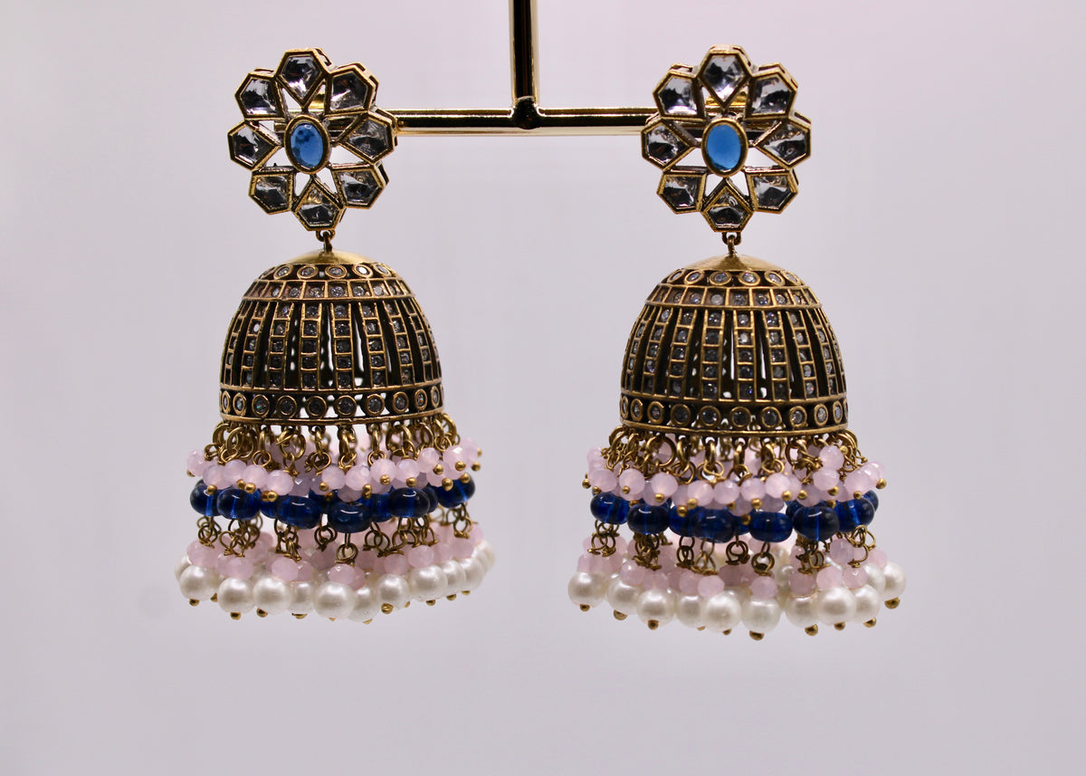 Oxidized Pachi Kundan Jhumkis - E1212