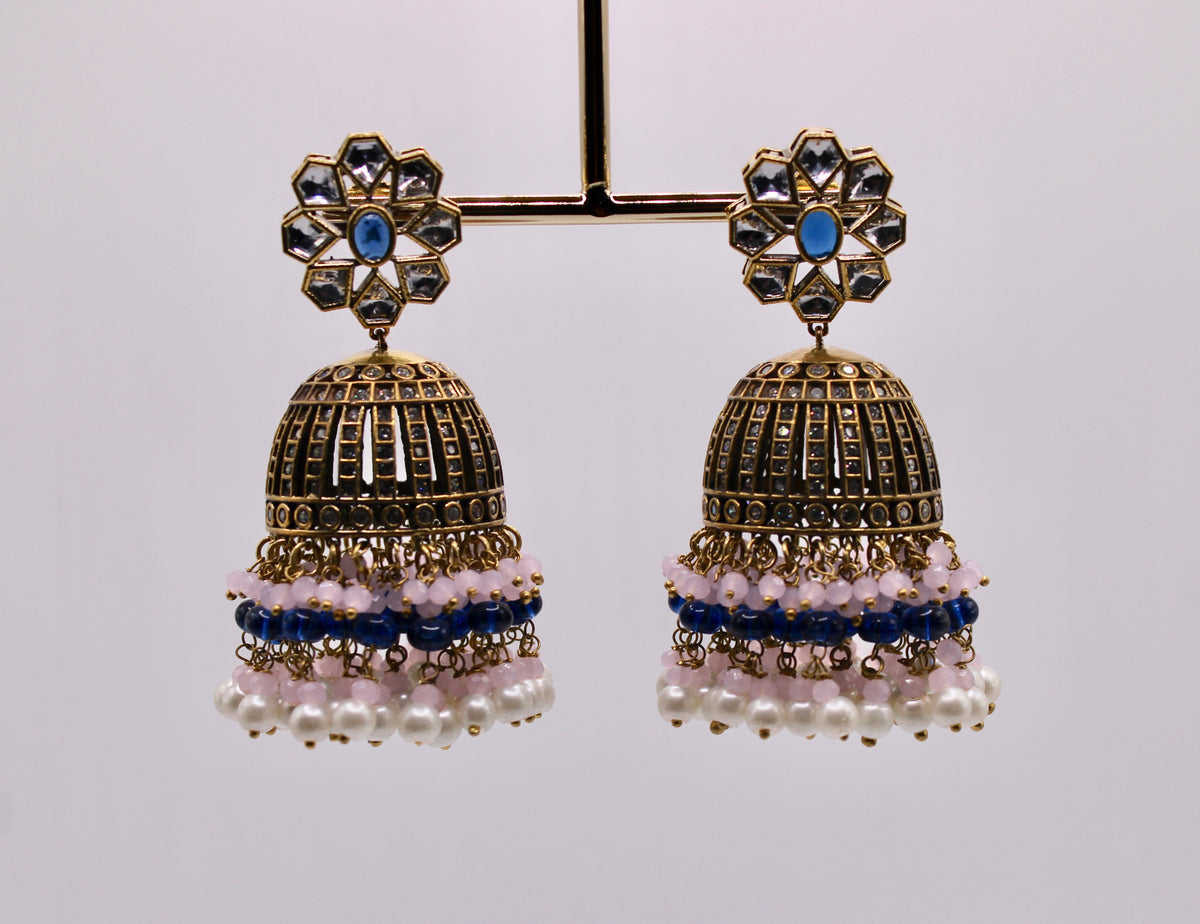 Oxidized Pachi Kundan Jhumkis - E1212