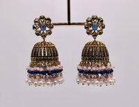 Oxidized Pachi Kundan Jhumkis - E1212