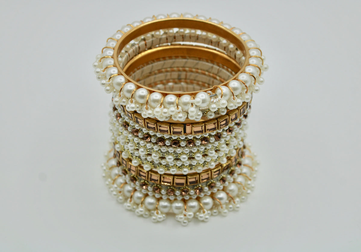 Sheesha Kundan and Faux Pearl Bangle and Kada Set - E1177