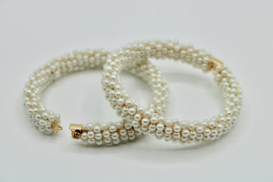 Faux Pearl Clasped Kada Pair - E1402