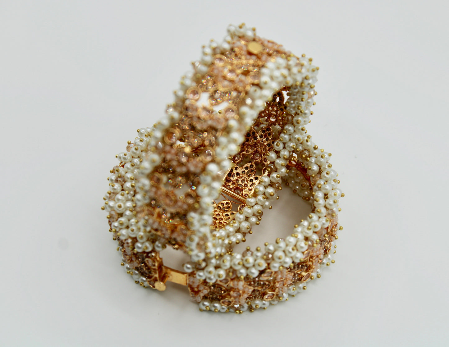 Faux Pearl and Cubic Zirconia Kada Set - E1219