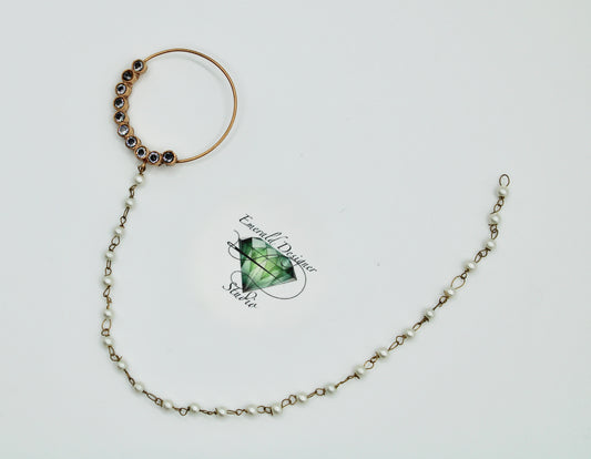 Cubic Zirconia And Faux Pearl Nose Ring - E1354