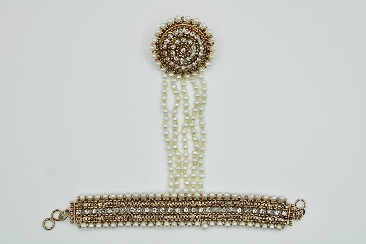 Faux Pearl Bracelet With Ring - E1176