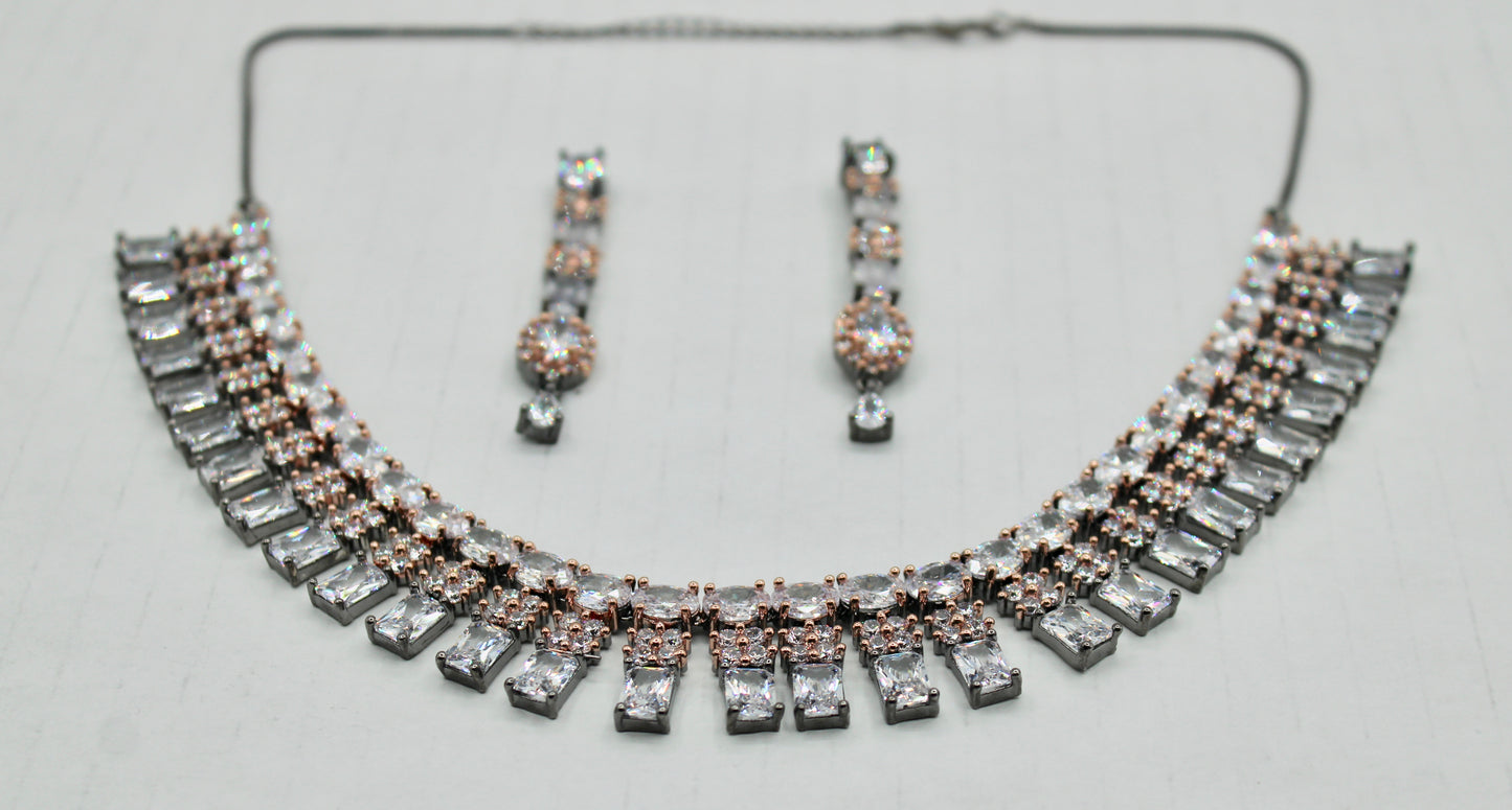 Princess-Cut Cubic Zirconia Necklace Set - E852