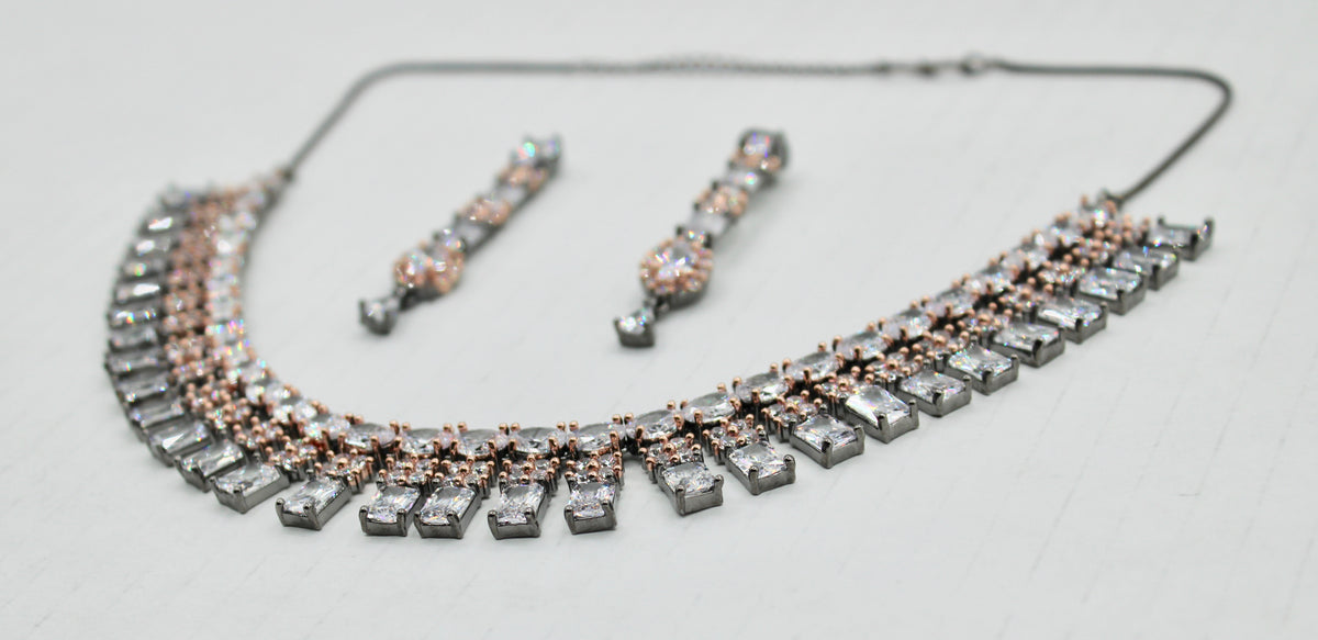 Princess-Cut Cubic Zirconia Necklace Set - E852