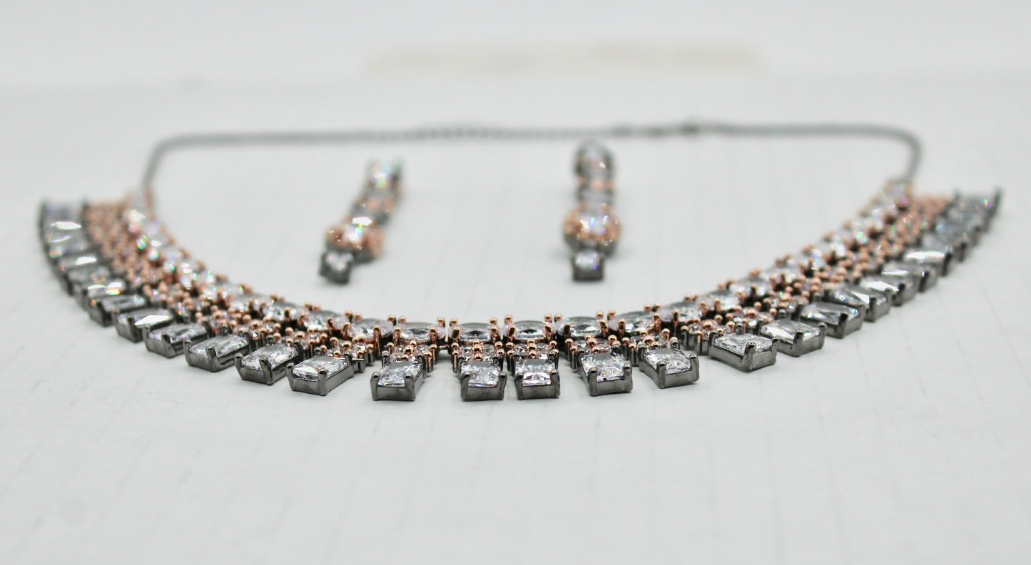 Princess-Cut Cubic Zirconia Necklace Set - E852