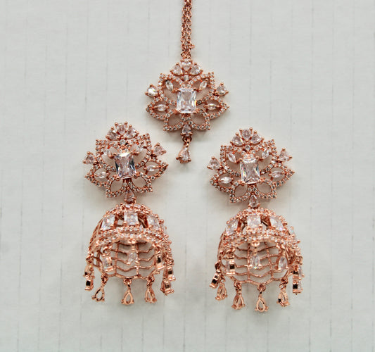 Cubic Zirconia Teeka And Jhumki Set - E1350