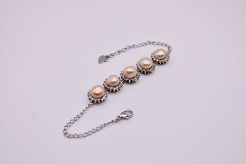 Faux Pearl and Cubic Zirconia Bracelet - E1269
