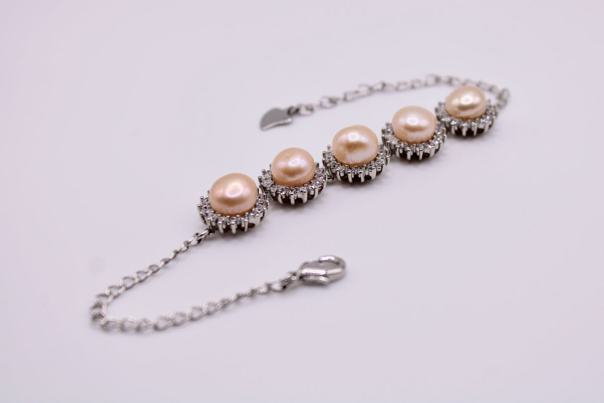 Faux Pearl and Cubic Zirconia Bracelet - E1269