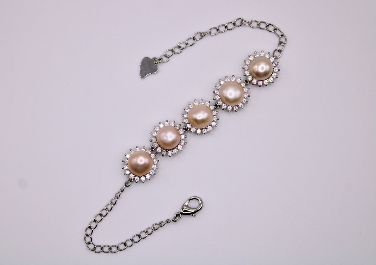 Faux Pearl and Cubic Zirconia Bracelet - E1269