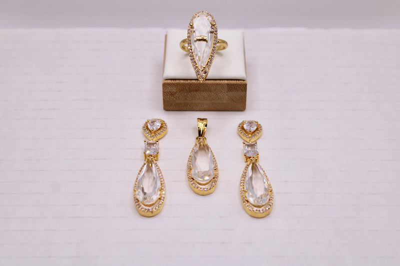 Pear-Cut Cubic Zirconia Pendant Set - E685