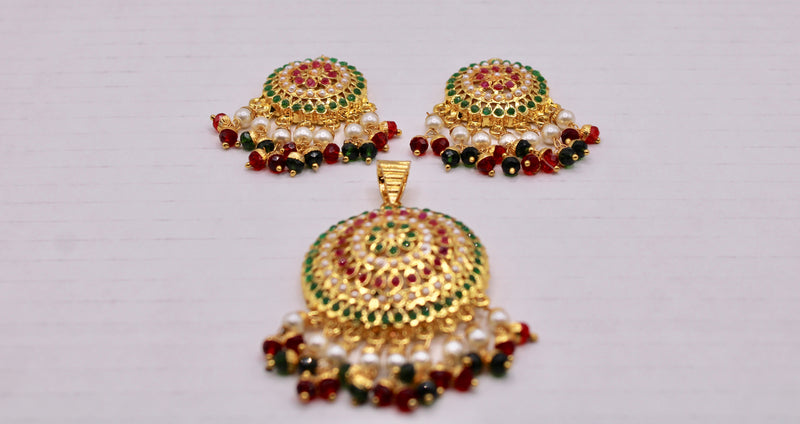 Faux Pearl and Bead Punjabi Pendant Set- E833