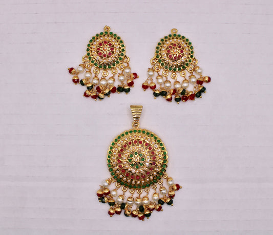 Faux Pearl and Bead Punjabi Pendant Set- E833