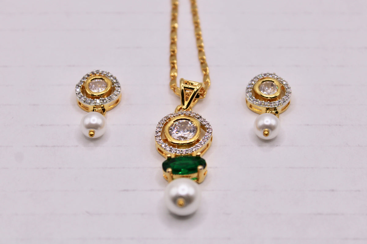 Cubic Zirconia and Faux Pearl Pendant Set - E1208