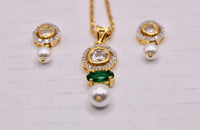 Cubic Zirconia and Faux Pearl Pendant Set - E1208