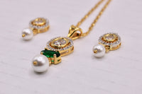 Cubic Zirconia and Faux Pearl Pendant Set - E1208